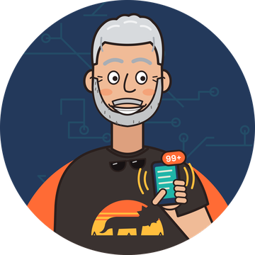 Cartoon avatar of David: silver hair, salt-and-pepper beard