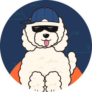 Cartoon avatar of Lil Dood: a doodle dog in a backwards navy cap and shades